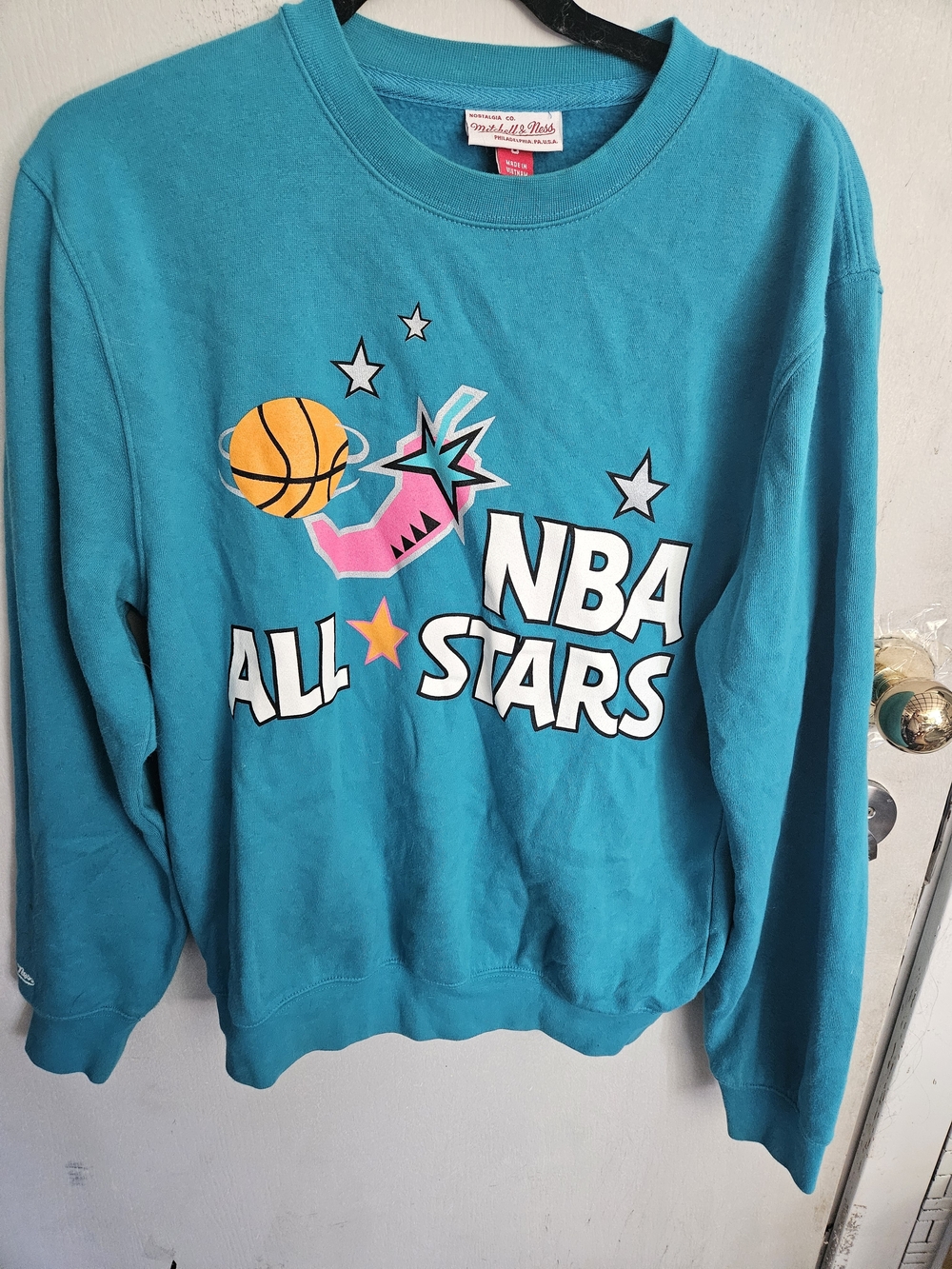 Mitchell & Ness Teal NBA All-Stars Graphic Sweatshirt with Orange & Pink Accents